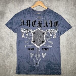 Archaic Affliction T Shirt Men M Gray Graphic Short Sleeve Cross Goth Grunge Y2K